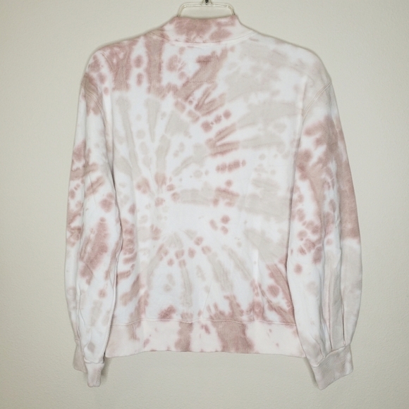A&F Pink & White Tie Dye Print Mock Neck Turtleneck Balloon Sleeve Sweatshirt - Picture 5 of 9